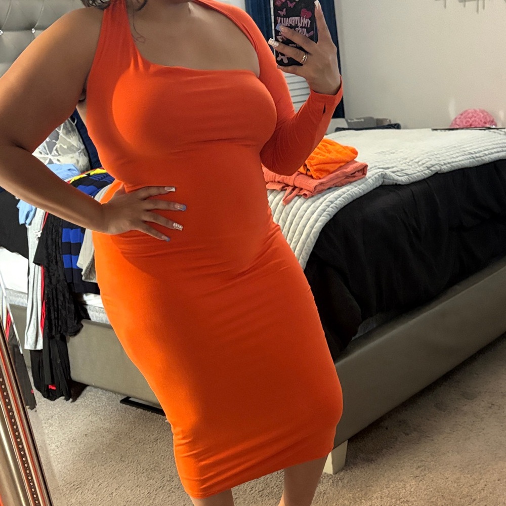 Fashion Nova Asymmetrical Orange Dress